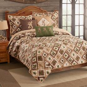 Browning 730733143018 Nature Buckmark Queen-full Quilt With Shams 3pc Patchwork Brown Green