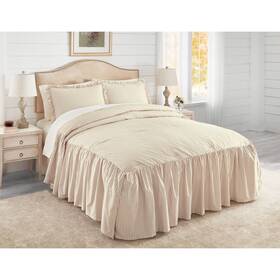 Brylanehome 196696897199 Ticking Stripe Ruffle Bedspread - Queen Taupe