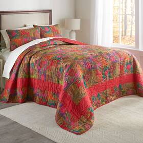 Brylanehome 197380895798 Floral Quilted Bedspread - Full Red