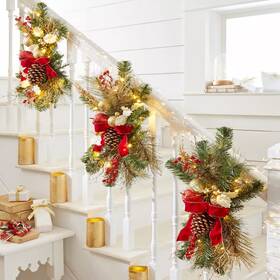 91485885 Brylanehome 24 Inch Pre-lit Holiday Classics Stair Swag - Red