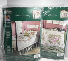 43782 Bucilla Bed Of Roses Quilt 90 Inch X90 Set Rosespillow Shams 26.5 X21 Ea