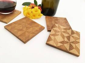 Built Quilt 860002507729 Drink Coasters By Engraved Wood Neutral Color Inspired Patterns 3