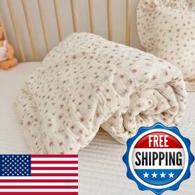 B0dk3dchhy Bulutu Pink Flower Print Toddler Quilted Blanket Chic Shabby Floral Kids Quilts