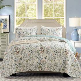 Bupird 796288908762 Floral Quilt Set Queen 3 Pieces Soft Lightweight Microfiber Bedspread Coverle
