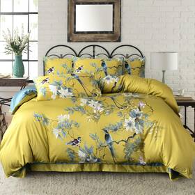 Bu0503-60b-q Bupird Floral Queen Duvet Cover 100% Soft Cotton 3 Piece Chic Birds Flower Bed