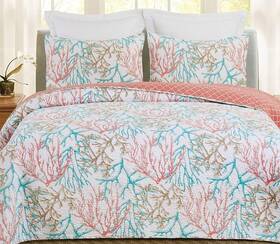 C&f 008246770251 Oceanaire Seafoam Queen Or Full Size Reversible Quilt Bedspread