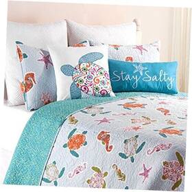 C&f Enterprises 008246500476 St. Kitts Full/queen 3 Piece Quilt Set Summer Beach Ocean Coastal Sea Turtle