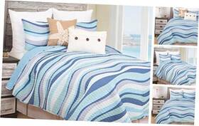 C&f Enterprises 008246557371 Sea Waves Seawaves Ocean Coastal Theme Twin Bed 2 Piece Set Blue