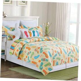 C&f Enterprises 008246700814 Sunny Splash Flip Flops Full/queen Bed Quilt Set With 2 3 Piece