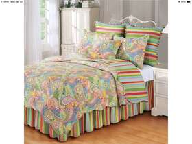 C&f Home 008246433507 Bright Paisley Full/queen Quilt Set With Shams Dust Ruffle Pillow
