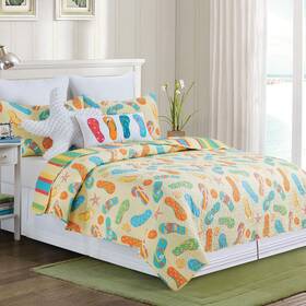 C&f Home 008246700807 Sunny Splash Flip Flops Twin 2 Piece Bed Quilt Set With 1 Sham All Season