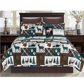 C&f Home 008246770930 Fletcher Forest Quilt Set Full Queen 3 Pc Reversible Lodge Green
