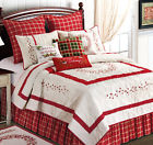 C F Red Berry Embroidered King Quilt Set Garden Christmas Wreath Comforter 008246041276