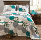 C37874p15-000 C37874p15000 Lush Decor Teal Cream Grey Geometric Patchwork Quilt Set King