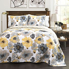 C38086p15-000 Lush Decor Leah Quilt Floral Yellow And Gray 848742038086