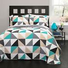 C43295p15-000 Lush Decor Abner Geometric Turquoise Twin Quilt Set 848742043295