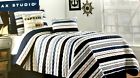 Ca07043 Max Studio Home Navy Blue Stripe Piece Cotton Quilt