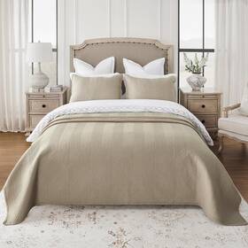 Calla Angel 693634403387 Evelyn Stitch Chevron Luxury Pure Cotton Quilt Coffee 3 Pieces Que