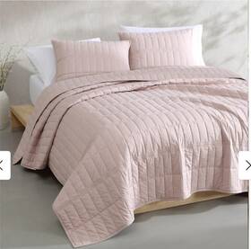 Calvin Klein 199165017067 Washed Percale Cotton King Reversible 3pc Quilt Set Rare Pink - Nwt