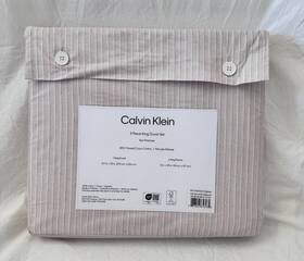 Calvin Klein 883893856264 3 Pc Ikat Pinstripe 200 Tc Percale Weave King Duvet Nip