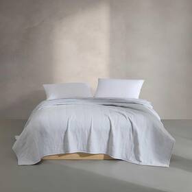A0001687 Calvin Klein Queen Quilt Set Cotton Gauze Bedding Shams Box Stitch Light Blue