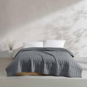 A0001805 Calvin Klein Queen Quilt Set Cotton Percale Weave Bedding Shams Graphite Grey