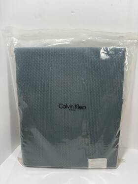 Djmj7f Calvin Klein Coverlet Queen Text Diam Ocean Green 100% Cotton Vintage New 315