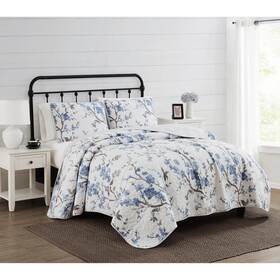 Qs4276tx-2300 Cannon Quilts Twin Xl Microfiber Contemporary Floral Glam Tufted White/blue