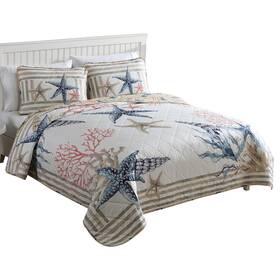 Caribbean Joe 048986866999 Coastal 3-piece Quilt Set King Sea Breeze Seaweed