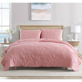 Caribbean Joe 048986887369 Full/queen Outlined Shell 3-piece Quilt Set Coastal Beach Design Bedding Coral