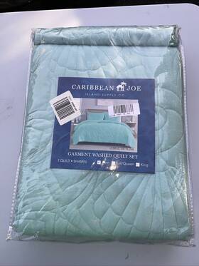 Caribbean Joe 048986887383 Coral Outline 2 Pc Twin Quilt Set With Sham Aqua Haze