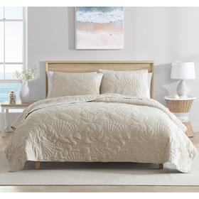 Caribbean Joe 048986887390 Full/queen Outlined Shell 3-piece Quilt Set Coastal Beach Design Bedding Sand