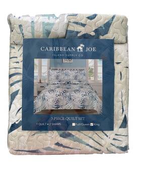Caribbean Joe 048986906206 Coastal Sea Life 3-piece Quilt Set King Aqua Blue Nwt