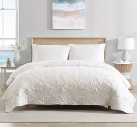 Caribbean Joe 048986916755 King Outlined Shell 3-piece Quilt Set Coastal Beach Design Bed