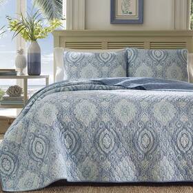 Mpn1645 Caribbean Quilt And Sham Set King Paisley Blue White Reversible Cotton Bedding Cover
