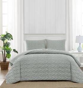 Caro Home 810151384184 Aro 3-piece Cotton Reversible Queen Quilt Set Green Priya Sage