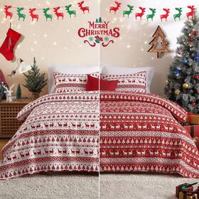Caromio 196336027924 Christmas Quilt Set King Size - Boho Reversible Bedspread Coverlet Se