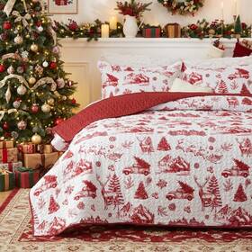 Lyys2025quilt-bohok Caromio Christmas Quilt Set King Size Reversible Printed 3 Pieces Quilts Coverlet Be