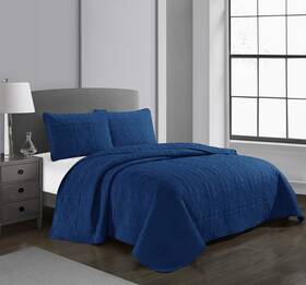Casa 784857842975 Pinsonic Quilt Set King Navy