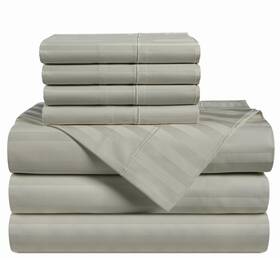 Casa Platino 840399724459 100% Egyptian Cotton Split King Sheet Set - 7 Pcs Damask Strip
