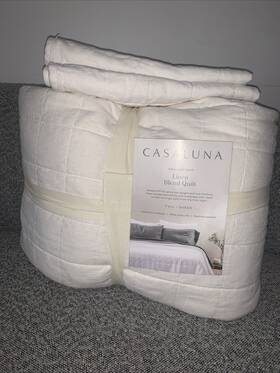 Casaluna 191908112213 Queen Heavyweight Linen Blend Quilt - 2 Standard Shams White