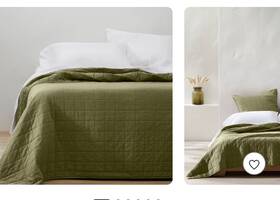 Casaluna 191908443751 King Quilt 2 Shams Heavyweight Linen Blend Moss Color