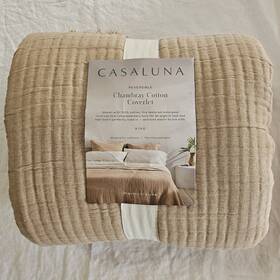 Casaluna 191908879314 King Reversible Textured Chambray Cotton Coverlet Natural/warm Brown