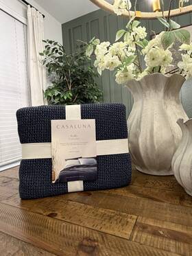 Casaluna 196761430009 King Textured Waffle Coverlet Dark Mineral Blue - New