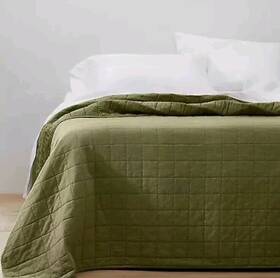81144847 Casaluna Full/queen Heavyweight Linen Blend Quilt Moss Green -
