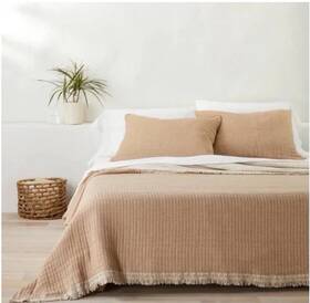 85259817 Casaluna King Reversible Textured Cotton Chambray Coverlet Natural/warm Brown -