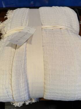 85259826 Casaluna King Reversible Textured Cotton Chambray Coverlet White -