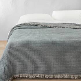 85259841 Casaluna Full/queen Reversible Textured Cotton Chambray Coverlet Dark Teal Blue