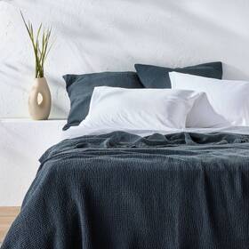 91235063 Casaluna Full/queen Textured Waffle Coverlet Dark Mineral Blue -