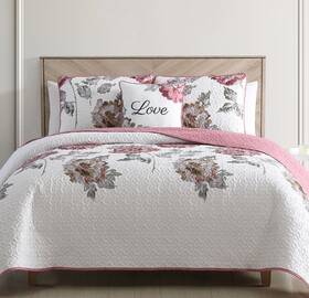Qle-3612 Casual Chic Quilt Sets Queen - Gray And Rose Floral Lenka Four-piece Nwt